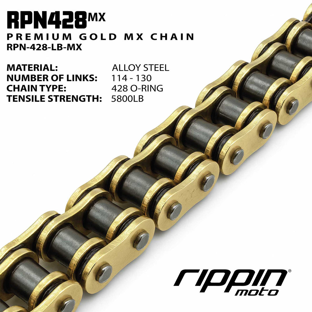 Rippin Moto RPN428MX Premium Gold MX O-Ring Chain for E-Ride PRO 3.0/SR, Talaria MX5 & Altis Sigma