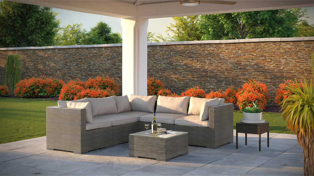 Sino Outdoor Wicker Sofa Set with Glass Table