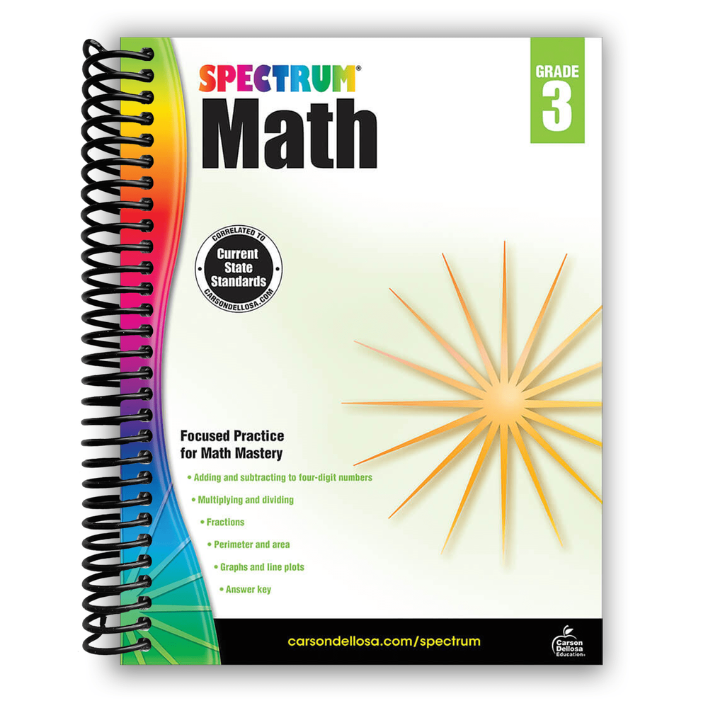 Spectrum 3rd Grade Math Workbooks, Ages 8 to 9, Math Workbooks Grade 3, Multiplication, Division, Fractions, Addition and Subtracting to 4-Digit Numbers - 160 Pages Volume 4 Spiral Bound