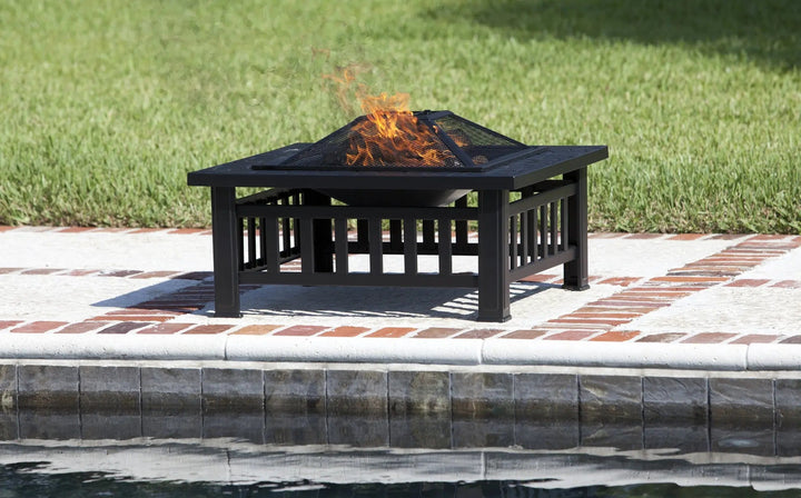 Stonemont Square Fire Pit with Steel Bowl and Screen