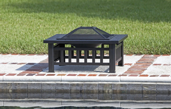 Stonemont Square Fire Pit with Steel Bowl and Screen