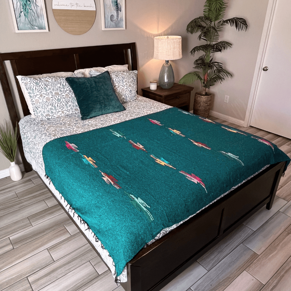 West Path Turquoise Green Baja Thunderbird Blanket