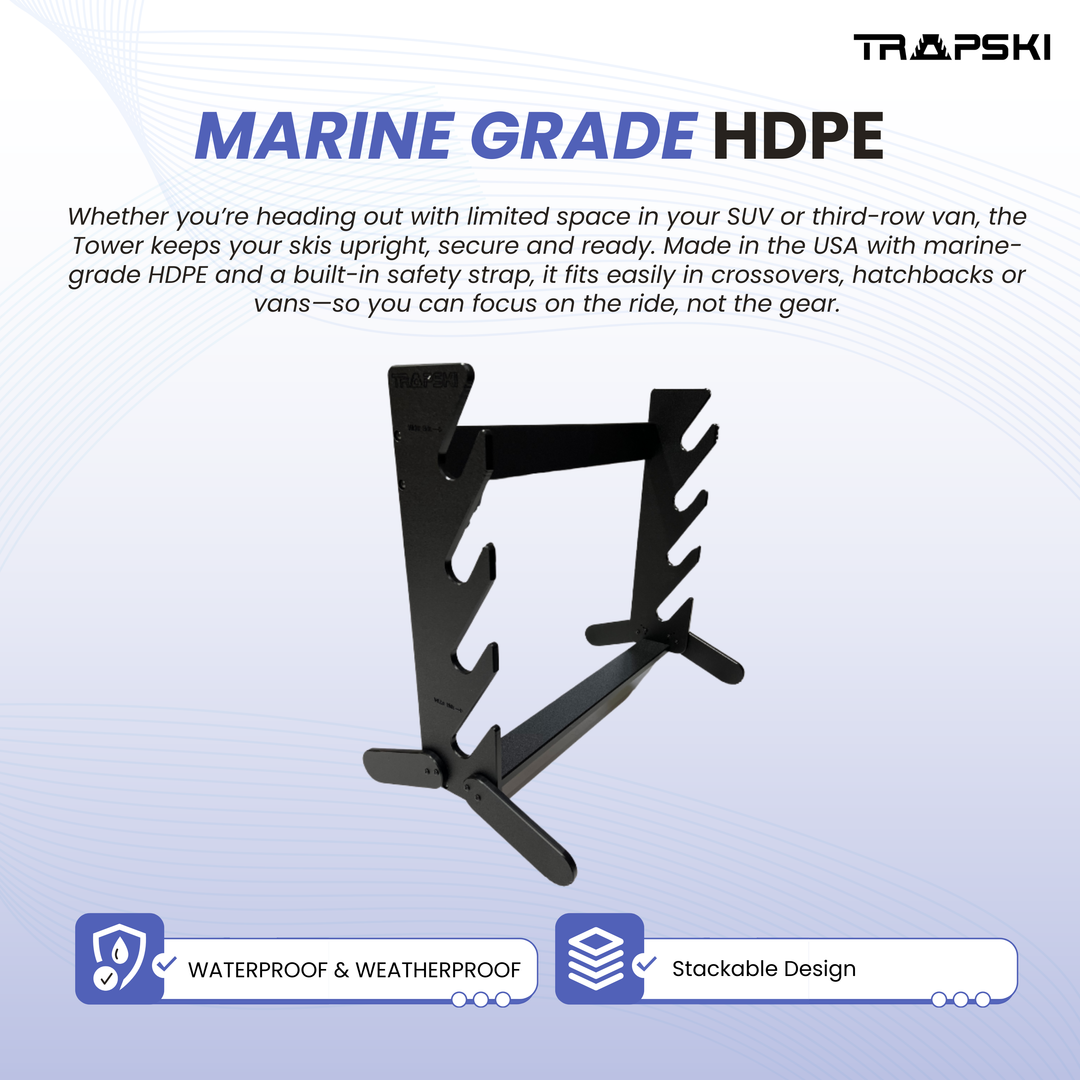 The TRAPSKI Tower with Security Strap | Internal Ski Mobile Rack | SUVs, Vans, Crossovers, Hatchbacks | Third Row SUVS