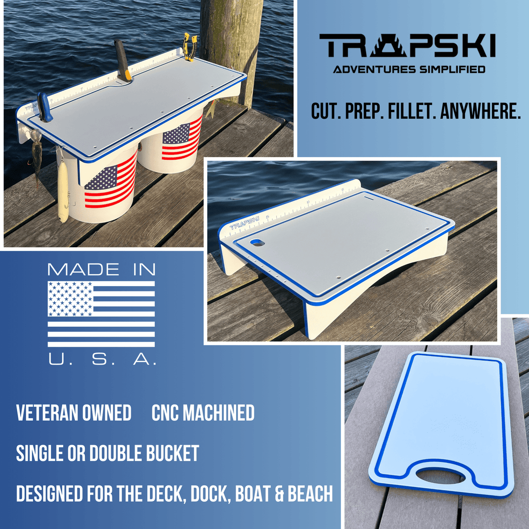 Premium Rod Mount 18" or 33" Raised Fillet Table – 3-in-1 Bait & Fish Station | Fits Rod Holders, Buckets & Flat Surfaces | Marine-Grade HDPE | Ruler, Juice Groove, Knife & Tool Slots