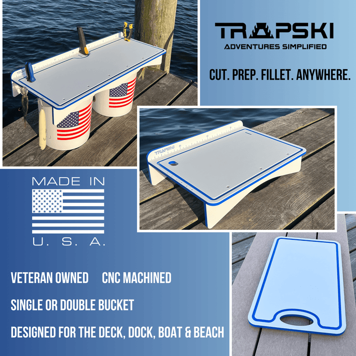 Premium Rod Mount 18" or 33" Raised Fillet Table – 3-in-1 Bait & Fish Station | Fits Rod Holders, Buckets & Flat Surfaces | Marine-Grade HDPE | Ruler, Juice Groove, Knife & Tool Slots
