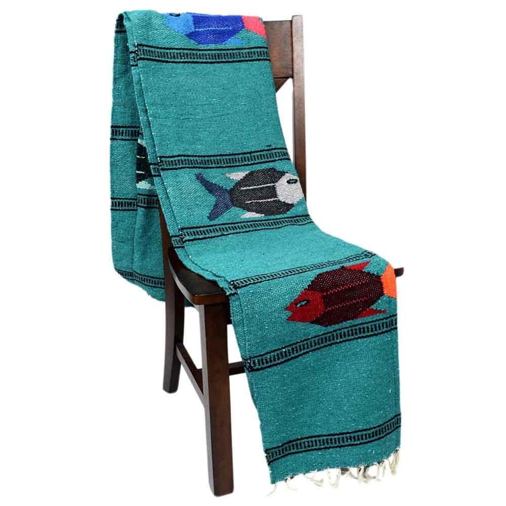 West Path Midnight Teal Baja Fish Yoga Blanket