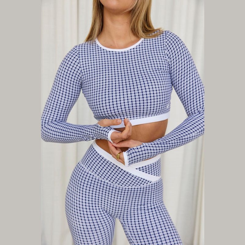 Astoria LUXE BALANCE Staple Sleeved Crop - Blue Lattice