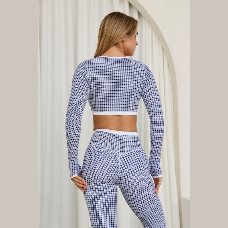 Astoria LUXE BALANCE Staple Sleeved Crop - Blue Lattice