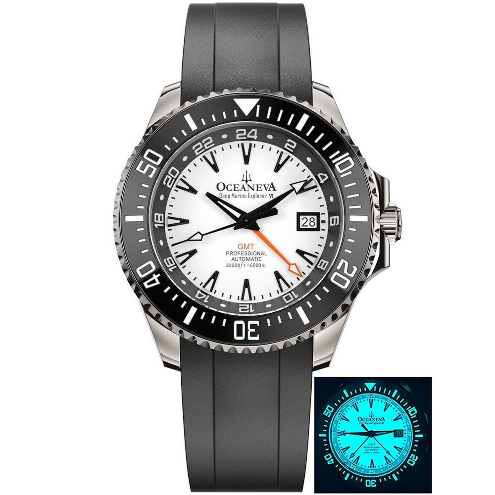 Oceaneva 6000m GMT dive watch with FULL LUME DIAL
