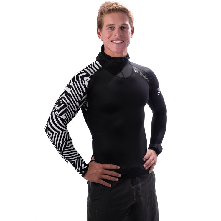 WAIHANA Black Carvico Hooded Surf Rashguard