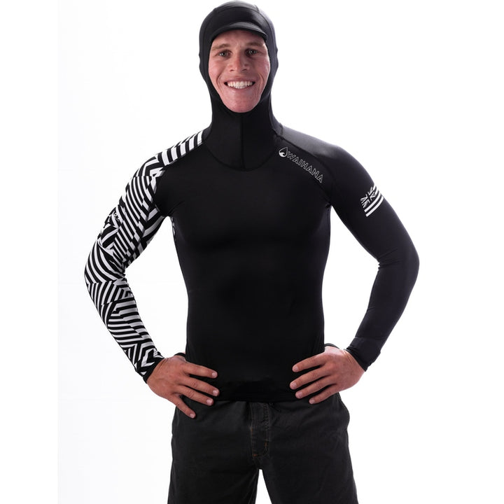 WAIHANA Black Carvico Hooded Surf Rashguard