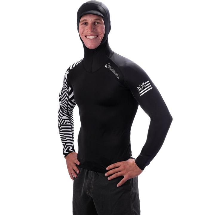 WAIHANA Black Carvico Hooded Surf Rashguard