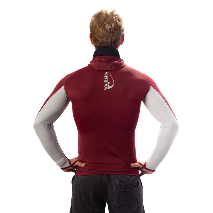 WAIHANA Maroon Carvico Hooded Surf Rash Guard