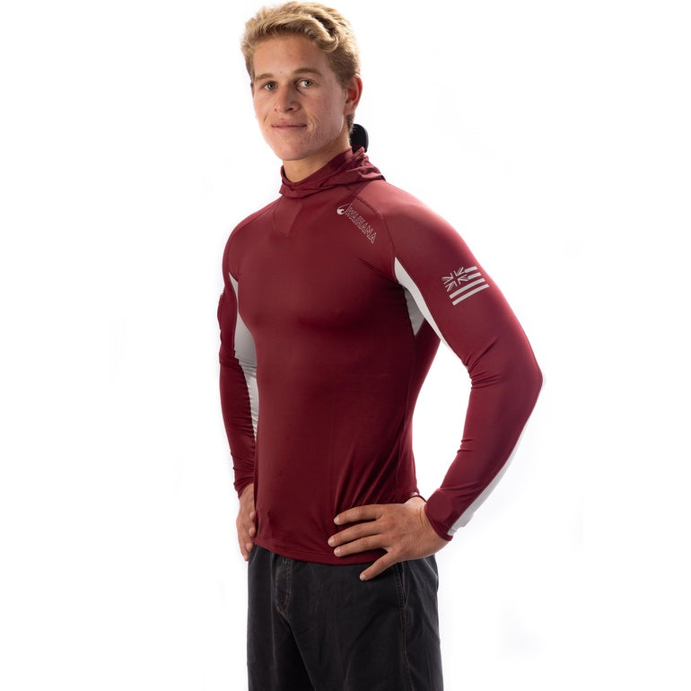 WAIHANA Maroon Carvico Hooded Surf Rash Guard