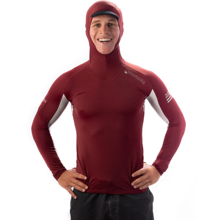 WAIHANA Maroon Carvico Hooded Surf Rash Guard