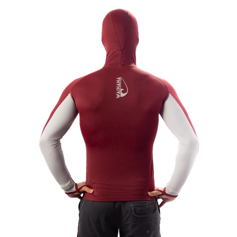 WAIHANA Maroon Carvico Hooded Surf Rash Guard