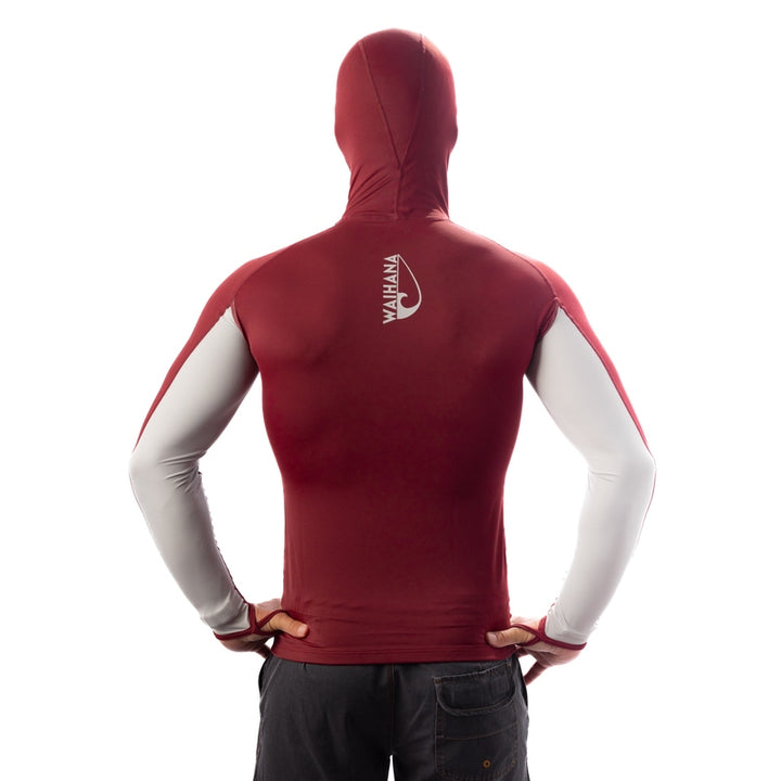 WAIHANA Maroon Carvico Hooded Surf Rash Guard