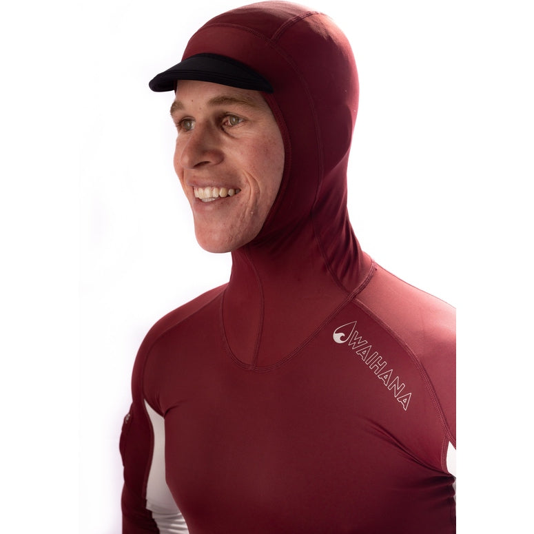 WAIHANA Maroon Carvico Hooded Surf Rash Guard