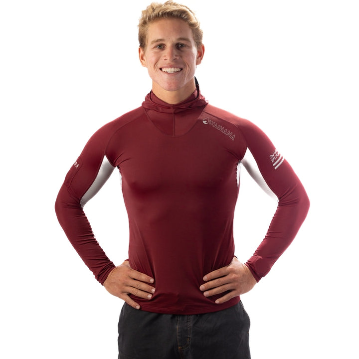 WAIHANA Maroon Carvico Hooded Surf Rash Guard