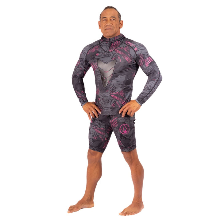 WAIHANA Pink Fishbone Hooded Spearfishing Rashguard