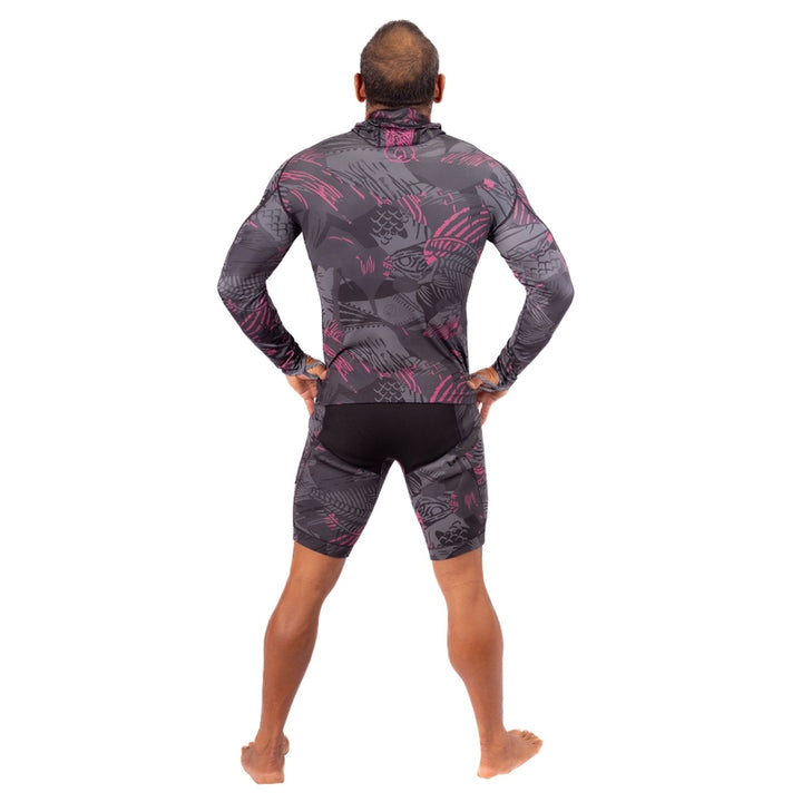 WAIHANA Pink Fishbone Hooded Spearfishing Rashguard