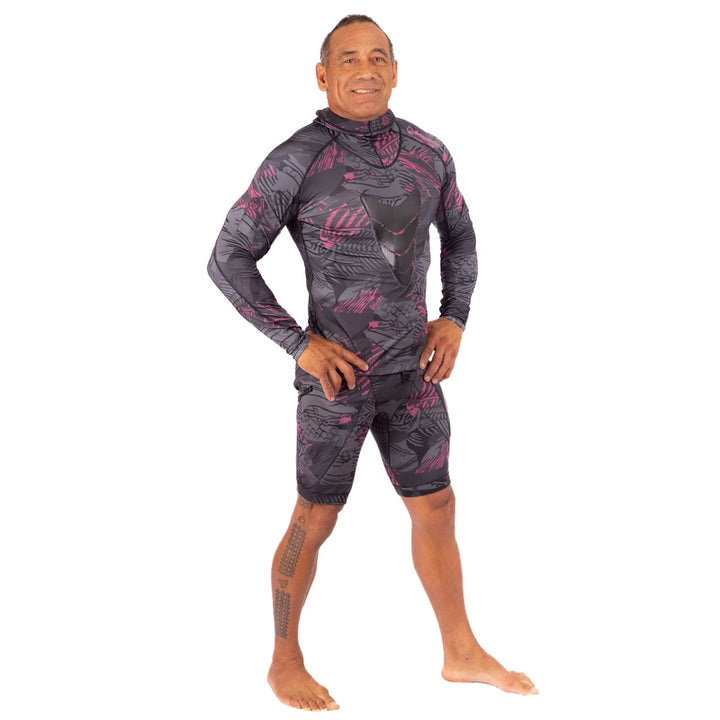 WAIHANA Pink Fishbone Hooded Spearfishing Rashguard
