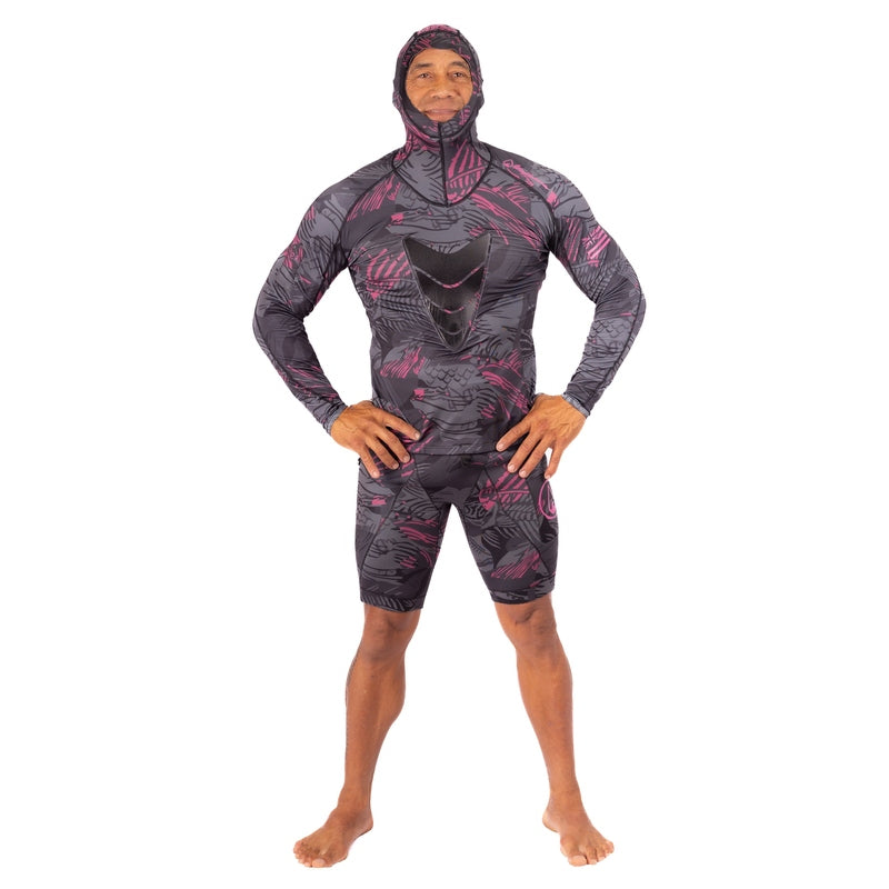 WAIHANA Pink Fishbone Hooded Spearfishing Rashguard