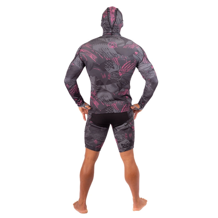 WAIHANA Pink Fishbone Hooded Spearfishing Rashguard