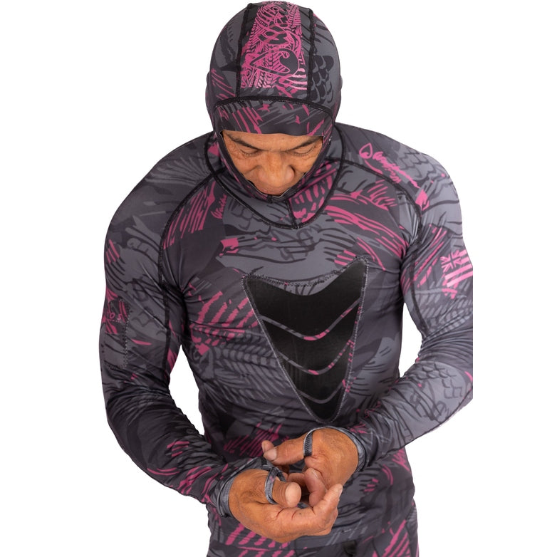 WAIHANA Pink Fishbone Hooded Spearfishing Rashguard