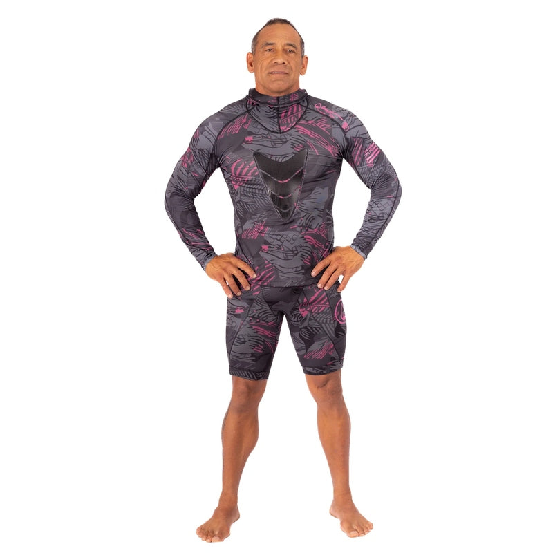 WAIHANA Pink Fishbone Hooded Spearfishing Rashguard