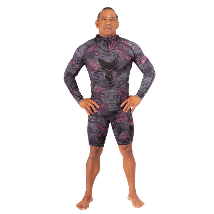 WAIHANA Pink Fishbone Hooded Spearfishing Rashguard