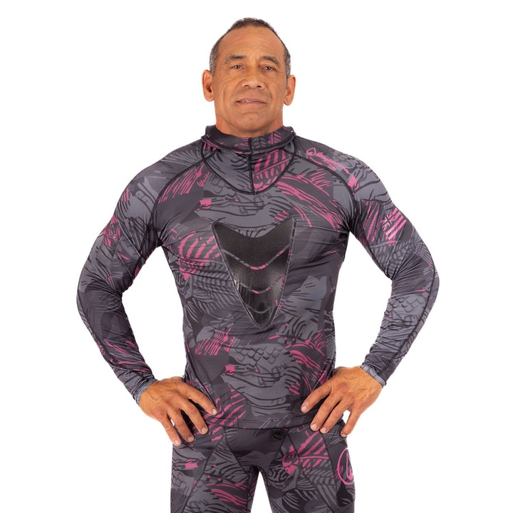 WAIHANA Pink Fishbone Hooded Spearfishing Rashguard