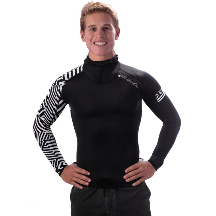 WAIHANA Black Carvico Hooded Surf Rashguard
