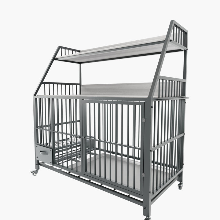 Large Pet Cage with Storage Rack and Stainless Steel Basins