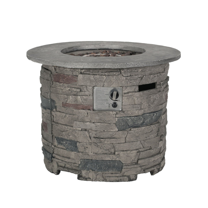 Transitional Outdoor 32" Round Propane Fire Pit Table, Stone Gray