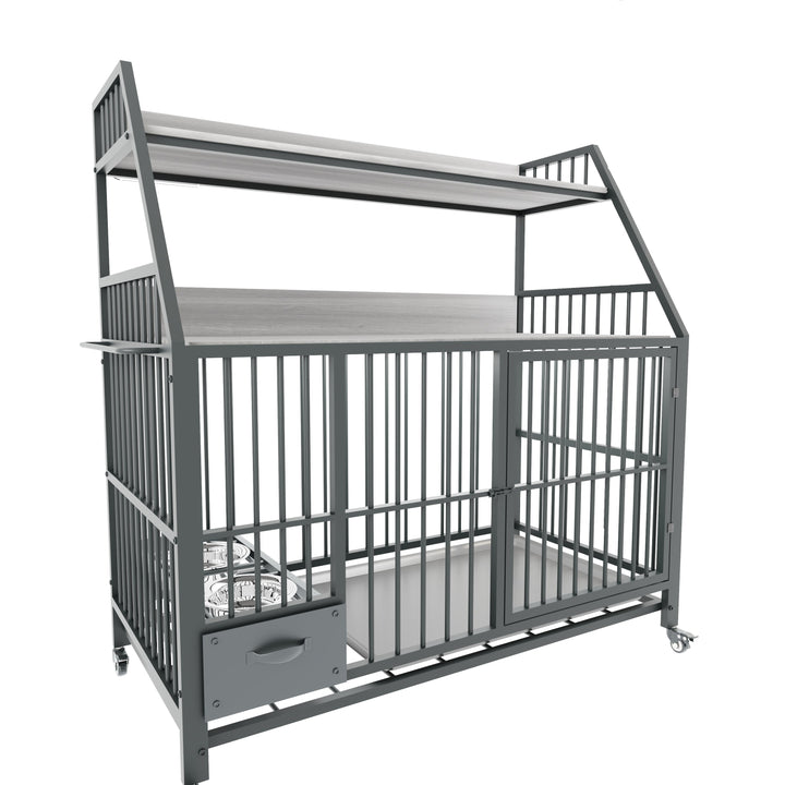 Large Pet Cage with Storage Rack and Stainless Steel Basins