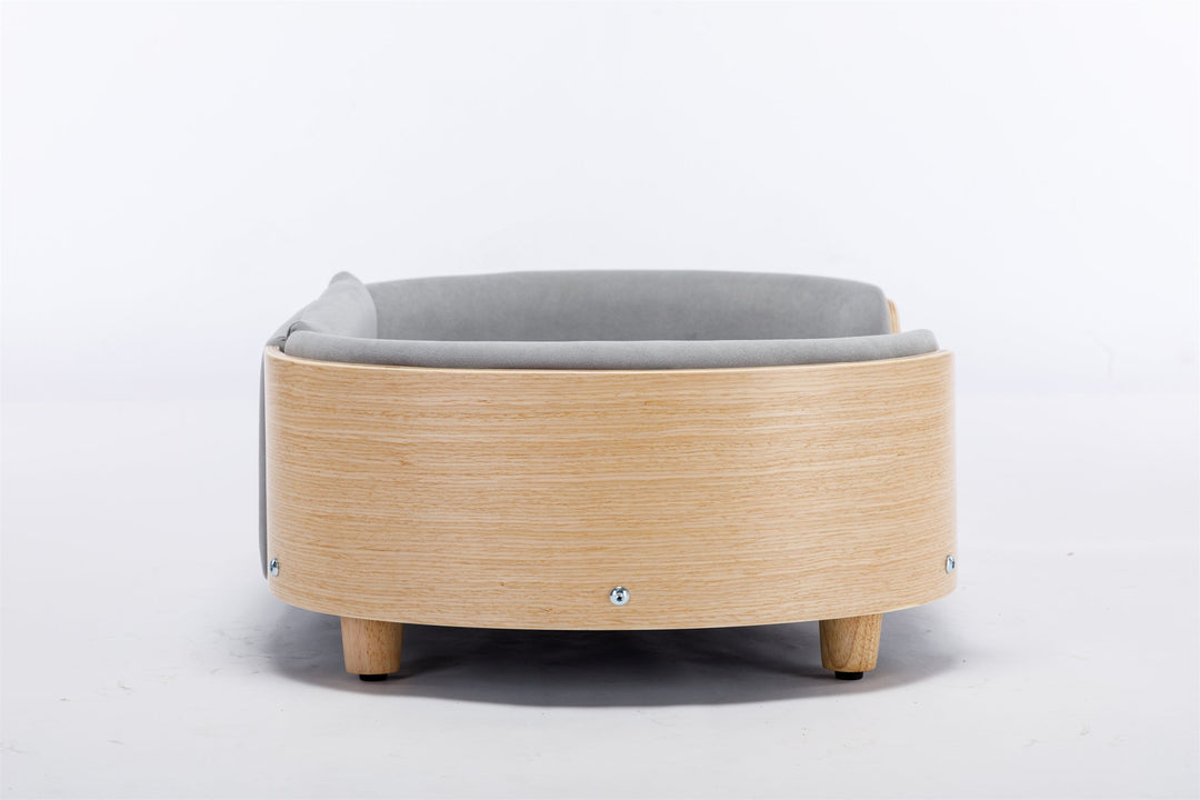 Scandinavian Style Elevated Dog Bed Pet Sofa Velvet Cushion Mid Size Light Grey