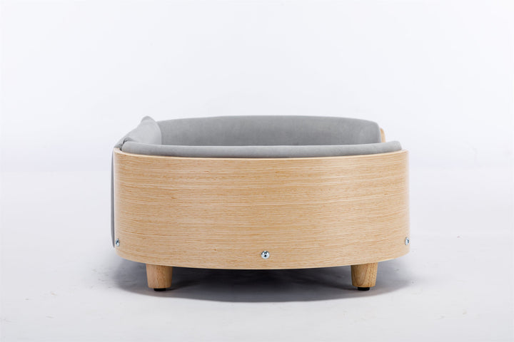 Scandinavian Style Elevated Dog Bed Pet Sofa Velvet Cushion Mid Size Light Grey