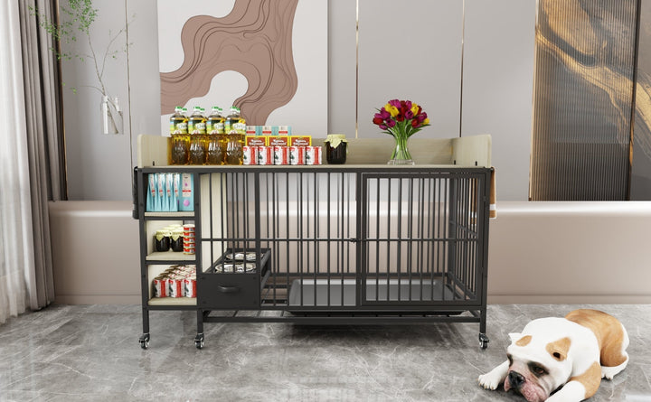 Large Pet Cage with Storage Rack Black and Beige