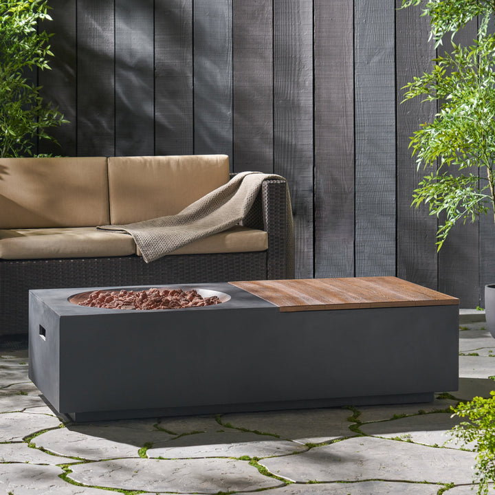 Outdoor 50,000 BTU Lightweight Concrete Fire Pit Table with Storage