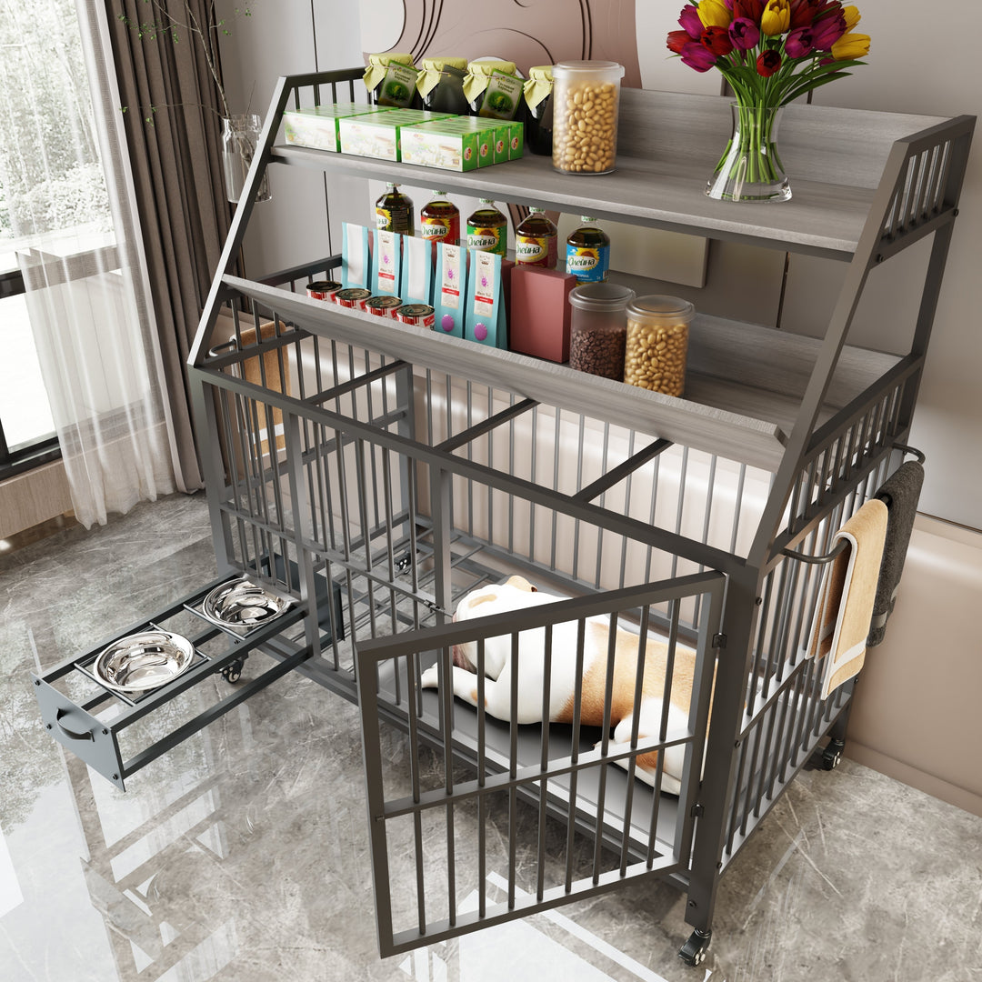 Large Pet Cage with Storage Rack and Stainless Steel Basins