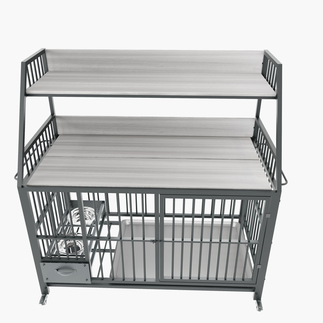 Large Pet Cage with Storage Rack and Stainless Steel Basins