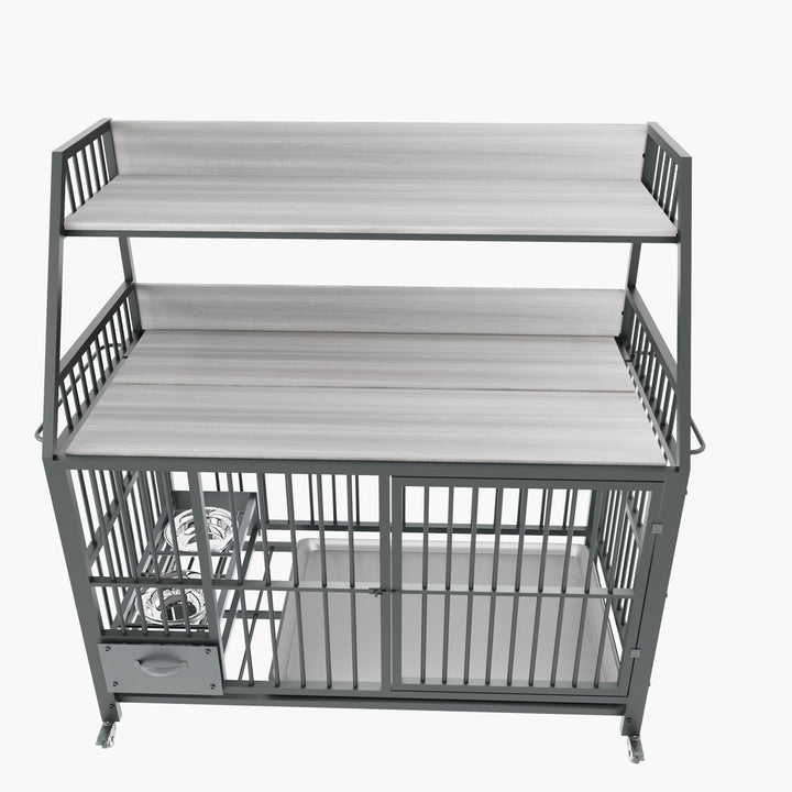 Large Pet Cage with Storage Rack and Stainless Steel Basins