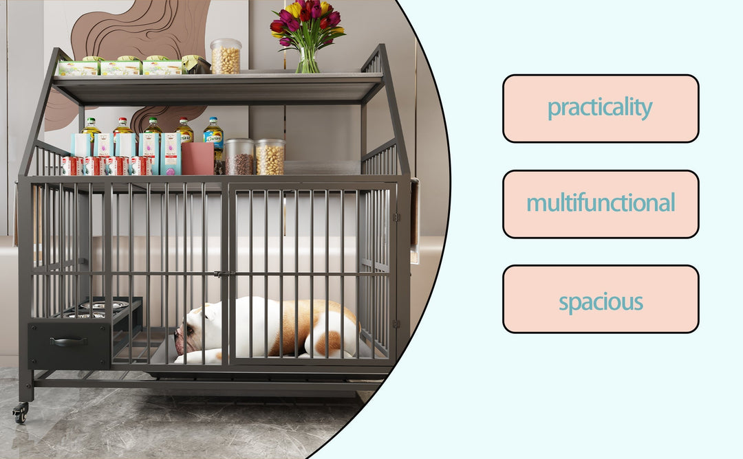 Large Pet Cage with Storage Rack and Stainless Steel Basins