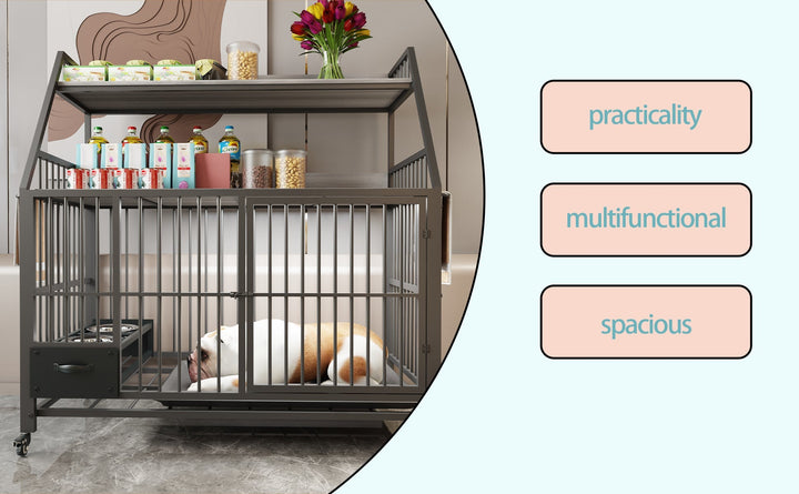 Large Pet Cage with Storage Rack and Stainless Steel Basins
