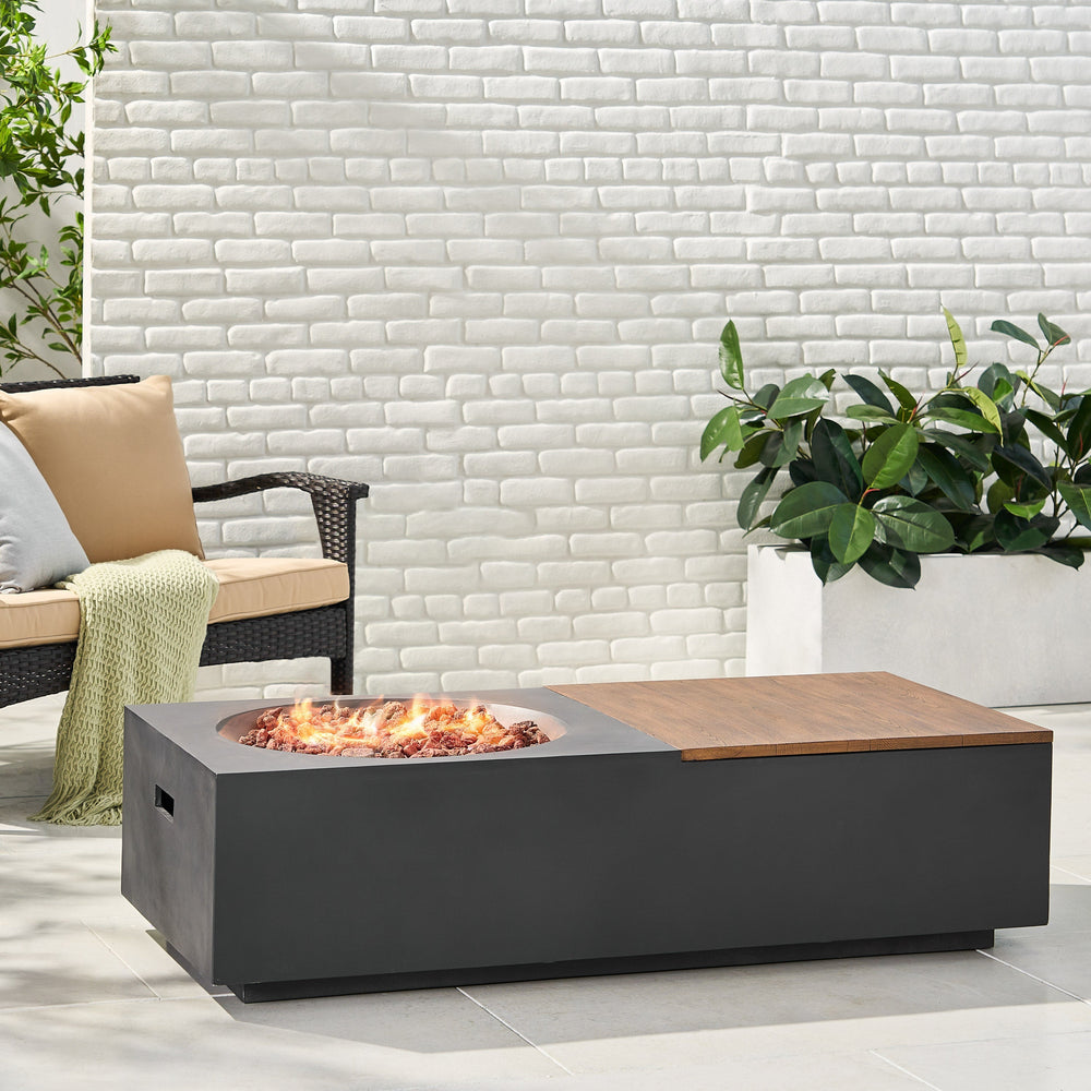 Outdoor 50,000 BTU Lightweight Concrete Fire Pit Table with Storage