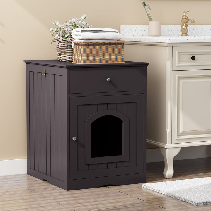Cat Litter Box Enclosure With Drawer and Side Table