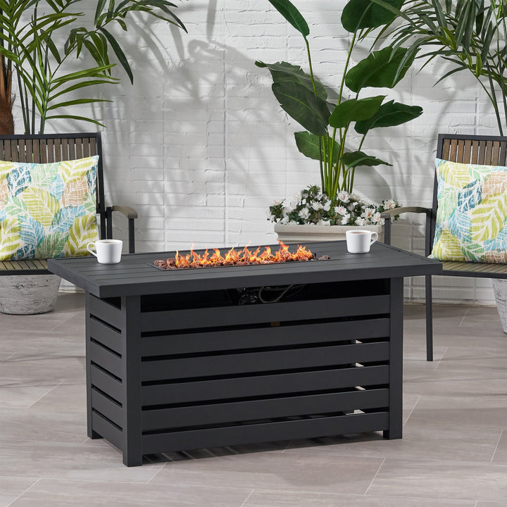 Rectangular Iron Fire Pit - 30,000 BTU - Tank Cover Inside