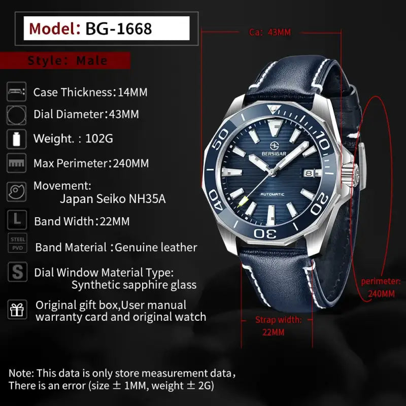 Bersigar Timecraft 1668 watch with sapphire dial