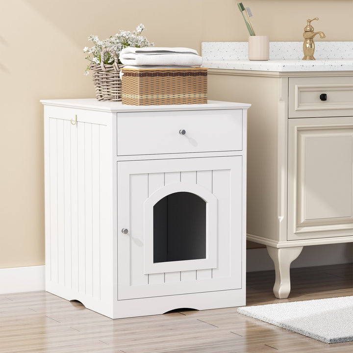 Cat Litter Box Enclosure With Drawer and Side Table